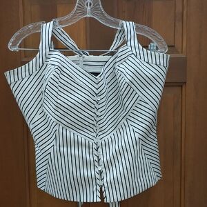 White House Black Market Tailored Black and White Striped Halter